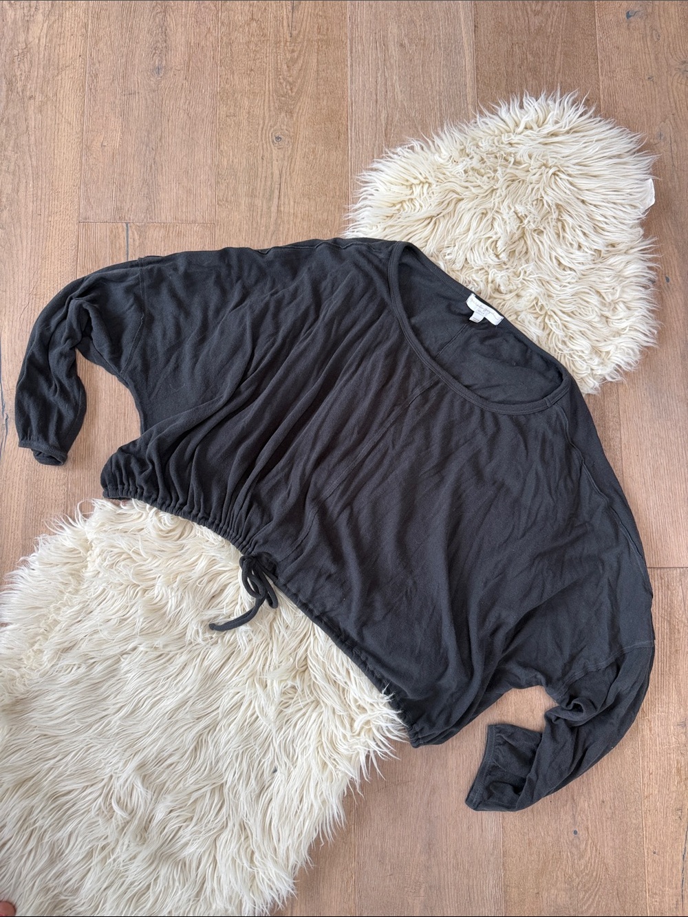 Spiritual Gangster Black Drawstring Hem Long Sleeve Top